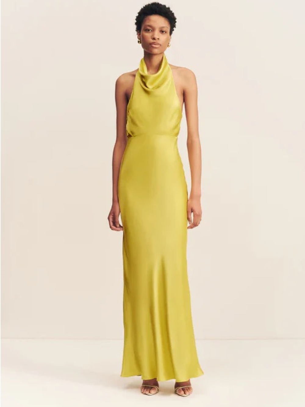 Shona Joy NWT Size 10 Sofia High Cowl Neck Open Back Maxi Dress Gown in Lime